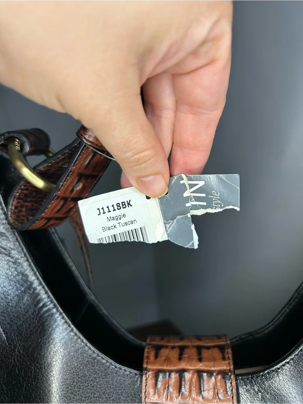 Brahmin Maggie Black Tuscan Croc Embossed Leather Hobo Shoulder Bag